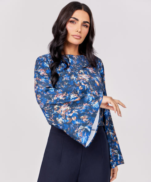 Flared Sleeve Chiffon Printed Top