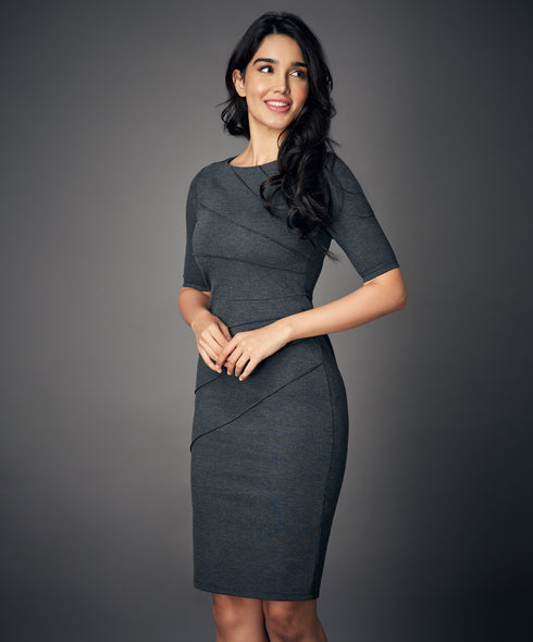 Half Sleeve Panel Bodycon Grey Dress
