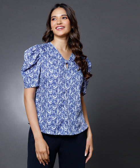 Chiffon Blue Vneck Top
