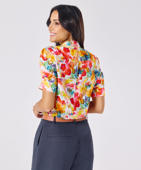 Short Sleeve Classic Collar Printed Top