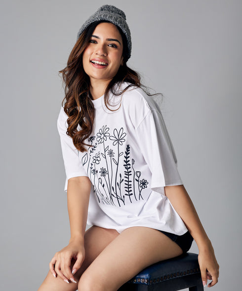 Oversize White Floral Tshirt