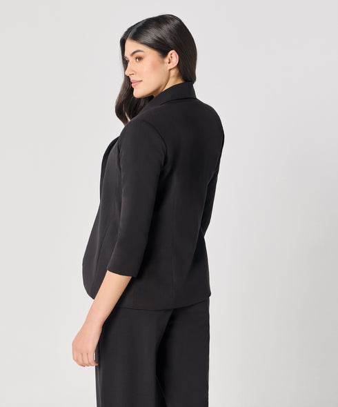 Curved Label Collared Classic Jacket- Black