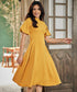 Balloon Sleeve High Neck Mustard Dress