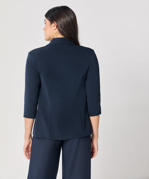 Curved Label Collared Classic Jacket- Navy Blue
