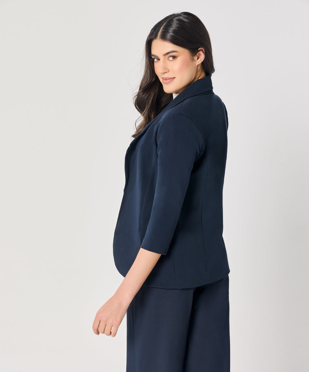 10646 Navy Blue Patterned Crop Jacket