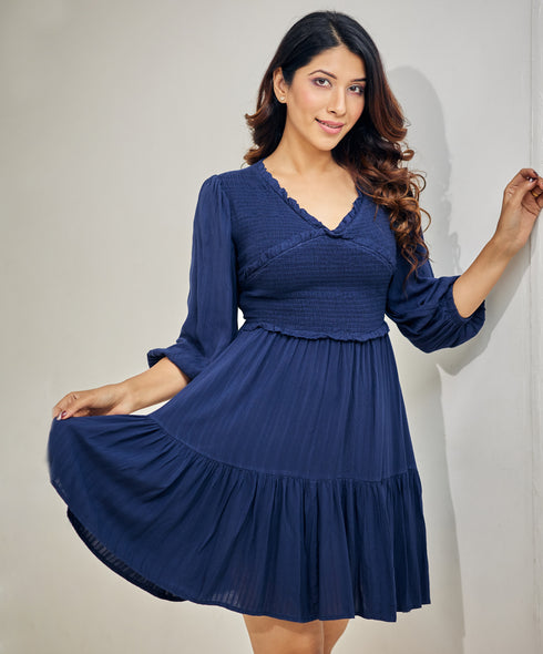 Detail Vneck Cotton Mini Dress