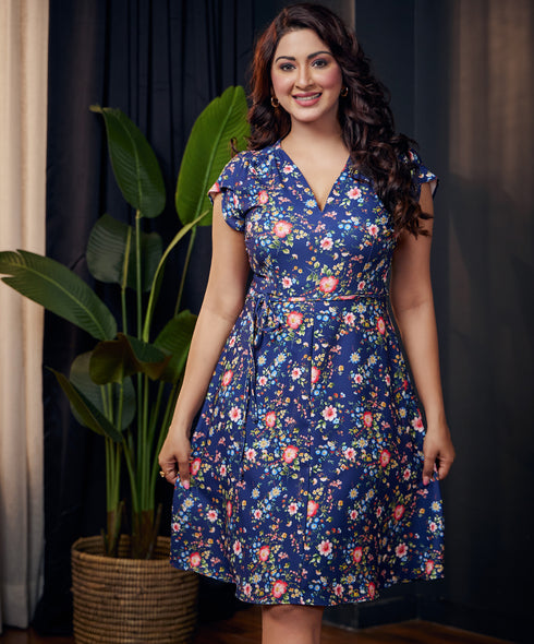 Vneck Waist Tie Printed Dress