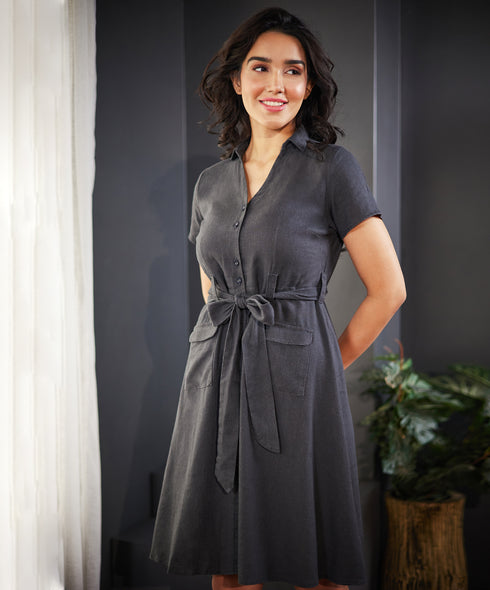 Vneck Collar Linen Dress