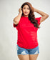 Side Gathered Crew Neck Tshirt - Red