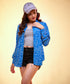 Oversized Chiffon Blue Bear Printed Shirt
