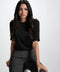 Neck And Arm Hole Beaded Chiffon Top-Black