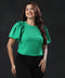 Puffed Sleeve Chiffon Solid Green Top