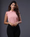 Sleeveless Frilled Collared Pink Chiffon Top