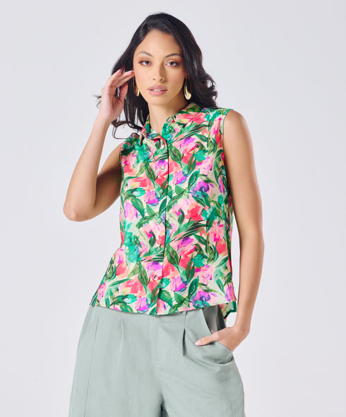 Sleeveless Printed Shirt Top