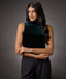 High Neck Sleeveless Velvet Top-Dark Green