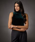 High Neck Sleeveless Velvet Top-Dark Green