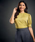 Satin Puffed Sleeve Green Top