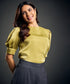 Satin Puffed Sleeve Green Top