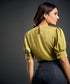 Satin Puffed Sleeve Green Top