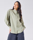 Mandarin Collar Cotton Oversized Shirt- Light Grey