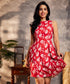 Waistless Red Printed Princess Line Dress