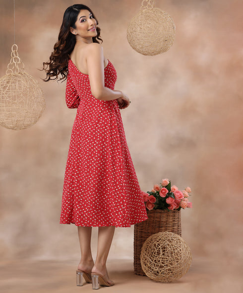 Off Shoulder Puffed Sleeve Printed Dress