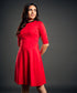 Neck Contrast A-line Red Dress