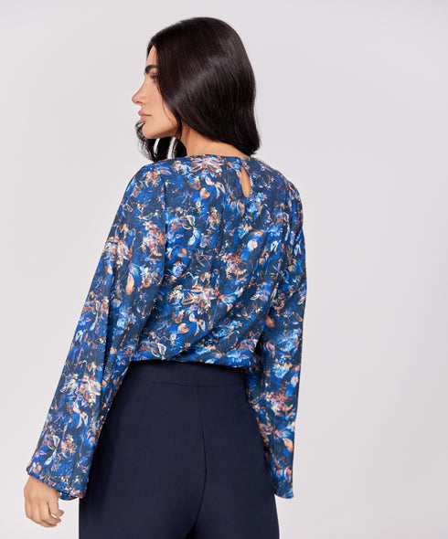 Flared Sleeve Chiffon Printed Top