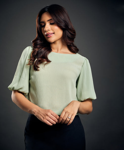 Wide Neck Crushed Olive Formal Top