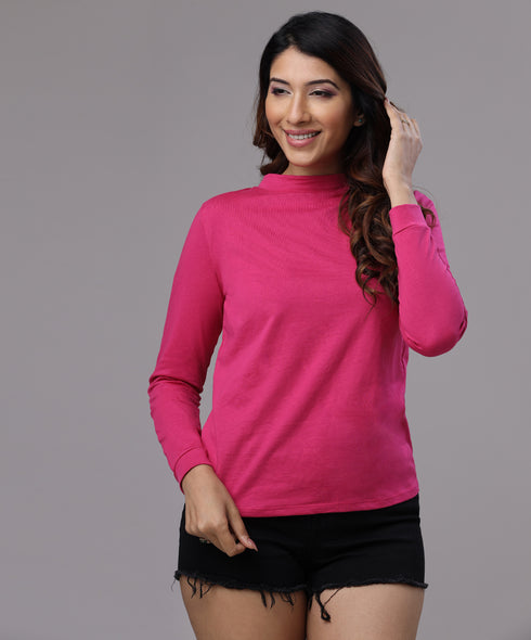 Crew Neck Long Sleeve Pink Tee