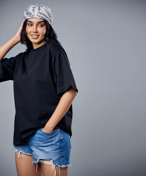 Black Solid Oversized Tshirt