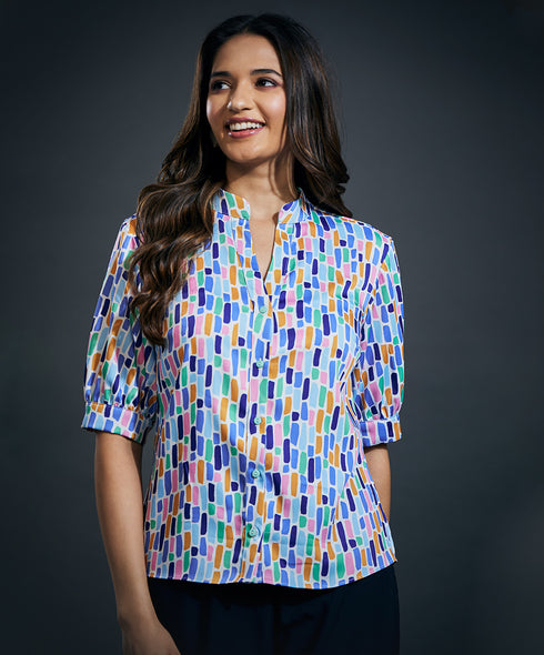 Mandarine Collar Printed Shirt