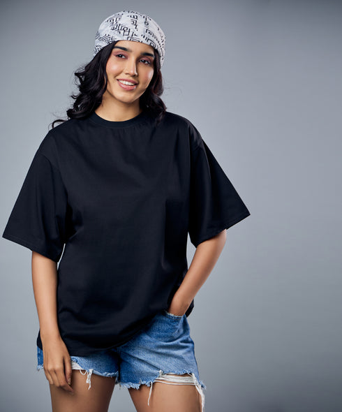 Black Solid Oversized Tshirt