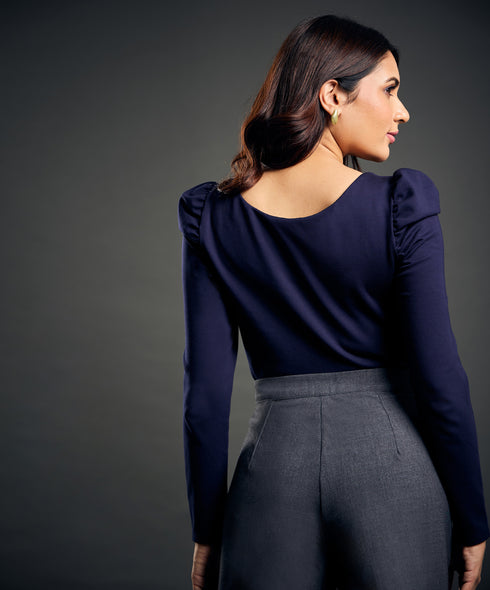 Long Sleeve Scoop Neck Blue Top