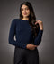 Long Sleeve Round Neck Rib Top- Navy Blue