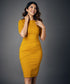 Half Sleeve Panel Bodycon Mustard Dress