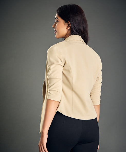 Front Open Beige Work Office Blazer