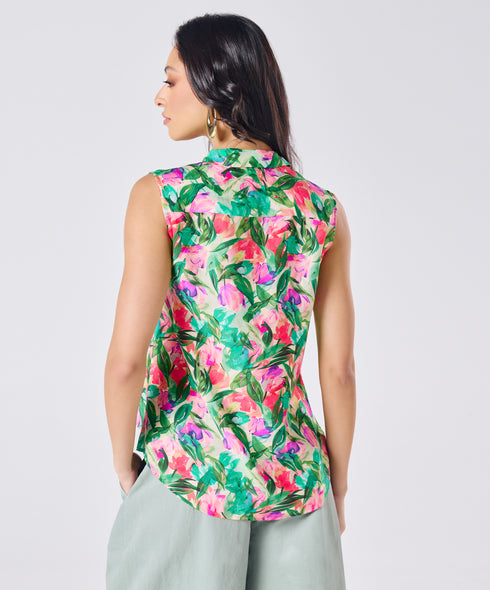 Sleeveless Printed Shirt Top