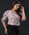 Vneck Printed Sleeve Detailed Top