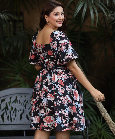 Puffed Sleeve Cotton Mini Dress