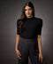 Short Sleeve High Neck Rib Top- Jet Black