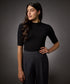 Short Sleeve High Neck Rib Top- Jet Black