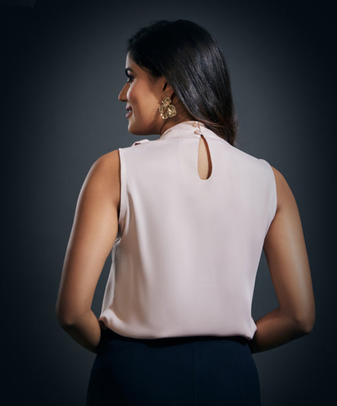 Neck Bow Tie Sleeveless Top-Pink