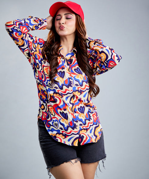 Oversized Chiffon Random Printed Shirt