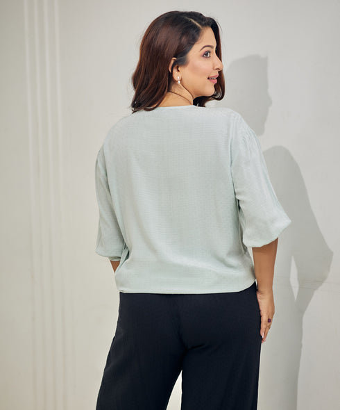 Subtle Puffed Sleeve Mint Cotton Top