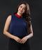 Contrast Collar Sleeveless Blue Top