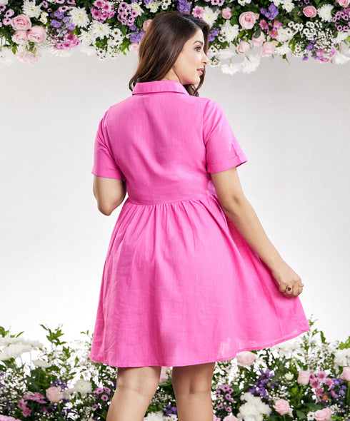 Loose Fitted Mini Half Shirt Dress