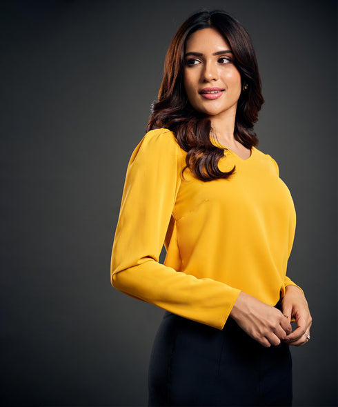 Vneck Detailed Chiffon Yellow Top