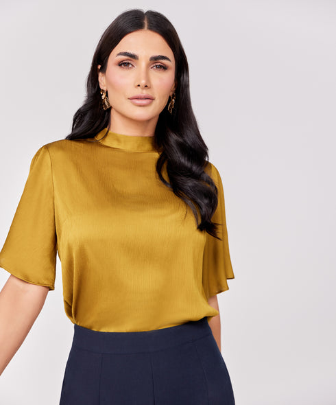 Brown Flared Short Sleeve Top