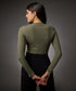 Long Sleeve Round Neck Rib Top- Khaki Green